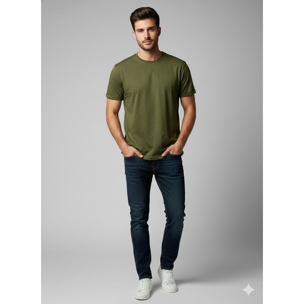 Alan Flusser Men's T-Shirt Size L Olive Green - 100% Mercerized Cotton - Premium